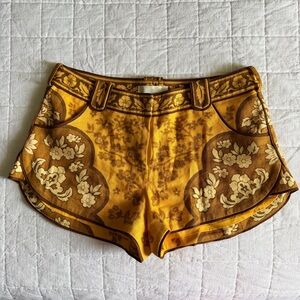 Zimmermann Mustard Yellow Floral Shorts Linen Shorts